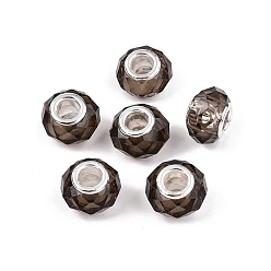 Шифер Серый Прозрачное стекло европейские шарики, бусины с большим отверстием, с медными сердечниками, граненые, рондель, шифер серый, 13.5~14x9~9.5 мм, отверстие : 5 мм