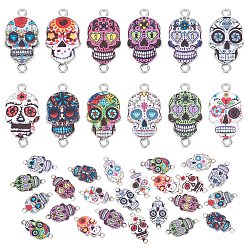 Mixed Color 48Pcs 12 Style Platinum Alloy Enamel Links Connectors, Skull, Mixed Color, 26x13.5x3.3mm, Hole: 1.8mm, 4pcs/style