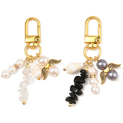 (52) Непрозрачная лаванда 2 шт. 2 цвета натуральный обсидиан и кварцевые кристаллы подвеска украшение, ангел акриловые и сплавные поворотные застежки подвески для рюкзака брелок украшения, разноцветные, 69x22x21 мм, 1 шт / цвет