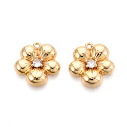 Настоящее золото 18K Латунные микро проложить кубического циркония подвески, цветок, без никеля , долговечный, реальный 18 k позолоченный, 16x15.5x3 мм, отверстие : 1.2 мм