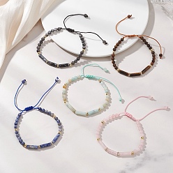 (52) Непрозрачная лаванда Плетеные браслеты из бусин из натуральных драгоценных камней для женщин, круглый и колонки, с латунной прокладки Rhinestone, разноцветные, внутренний диаметр: 1.97~3.35 дюйм (5~8.5 см)