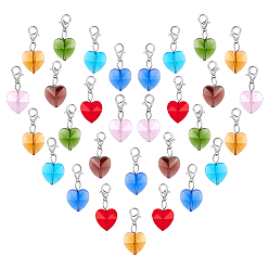 Платина 28шт 7цвета граненые сердечки стеклянные подвески украшения, с цинковым сплавом застежками омаров коготь, платина, 30 мм, 4 шт / цвет