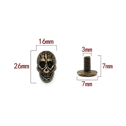 Antique Bronze Zinc Alloy Decorative Buttons, Skull, Antique Bronze, 2.6x1.6cm