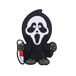 Черный Силиконовые фокусные шарики, изготовление ожерелий diy, для Хэллоуина, призрак, чёрные, 30x20 мм