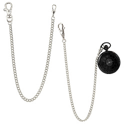 Платина 2шт. железная цепочка для карманных часов с зажимом, винтажная металлическая карманная цепочка для жилета, с поворотными застежками, платина, 376 мм