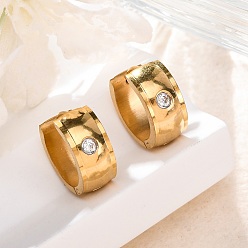 Золотой 304 серьги-кольца из нержавеющей стали с эффектом полировки кубическим цирконием, ионное покрытие (ip), золотые, 16x7 мм