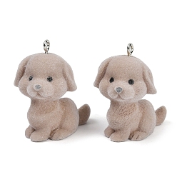 Верблюжий Кулоны из флокированной смолы, собака, с железной платиной петлей, верблюжие, 33x22x29 мм, отверстие : 2 мм