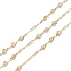 Golden Handmade CCB Plastic Imitation Pearl Beaded Chains, with Brass and Spool, Soldered, Long-Lasting Plated, Oval & Round, Golden, 12x6x5mm and 9x3x0.5mm, 32.8 Feet(10m)/roll