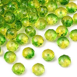 Green Two-Tone Transparent Acrylic Beads, Rondelle, with Glitter Powder, Faceted, Green, 10x8mm, Hole: 1.6mm, about 980pcs/500g