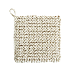 Cornsilk Cotton Macrame Cup Mats, Handmade Braided Coaster, Square, Cornsilk, 120x120mm