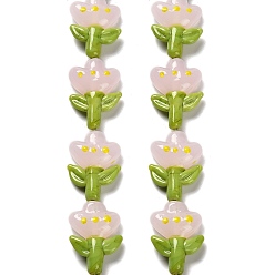 Розовый Бусы лэмпворк ручной работы, тюльпан, туманная роза, 21.5~22.5x18~18.5x7 мм, отверстие : 1.5 мм, около 20 шт / нитка, 16.14'' (41 см)