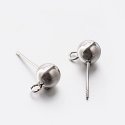 Нержавеющая Сталь Цвет Не тускнеет 304 фурнитура для сережек-гвоздиков из нержавеющей стали, с петлей, цвет нержавеющей стали, 9x6 мм, отверстие : 2 мм, штифты : 0.6 мм