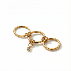 Golden 304 Stainless Steel & Clear Cubic Zirconia Finger Rings, Flat Round, Stackable Rings, Golden, US Size 7(17.3mm)