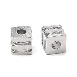 Platin Farbe Messing Perlen, gerillter Würfel, Gestell, langlebig überzogen, Platin Farbe, 5x5x5 mm, Bohrung: 2 mm