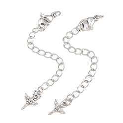 Platinum Brass Curb Chain Extender, End Chains with Lobster Claw Clasps and Cubic Zirconia Charms, Angel, Platinum, 72mm, Hole: 2.4mm