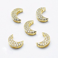 Золотой Латунные микро проложить кубического циркония подвески, многожильных ссылки, без кадмия, без никеля и без свинца, луна, золотые, 8x6x3 мм, отверстие : 1x2.5 мм