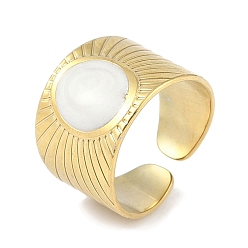 Настоящее золото 18K Ионное покрытие (ip) 304 овальные манжетные кольца из эмали из нержавеющей стали, широкие открытые кольца для женщин, реальный 18 k позолоченный, 14 мм