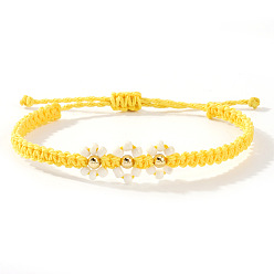 Желтый Стеклянные бусины плетеные бусины beacelets, регулируемые женские браслеты из вощеного шнура, маргаритка, желтые, внутренний диаметр: 11 дюйм (28 см)