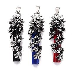 Mixed Color Alloy Glass Big Pendants, Chinese Dragon Wrap Column Charms, Antique Silver, Mixed Color, 53~60x18~19x19.5~20.5mm, Hole: 8x4.5mm