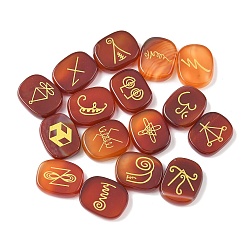 Красный Агат 16шт 16 стили натуральный сердолик дисплей украшения, фигурка для украшения дома, энергетический камень рейки для исцеления, овал с символом, 25x20x7~7.5 мм, 1 шт / стиль