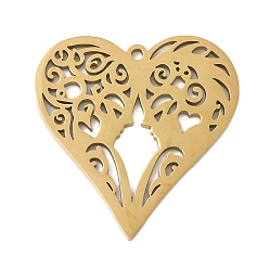 Золотой 304 подвески из нержавеющей стали, сердце с человека, полый, золотые, 28x27x1.5 мм, отверстие : 1.5 мм