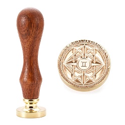 Gemini Brass Wax Sealing Stamp, with Wood Handle for Post Decoration DIY Card Making, Twelve Constellations, Gemini, 89.5x25.5mm