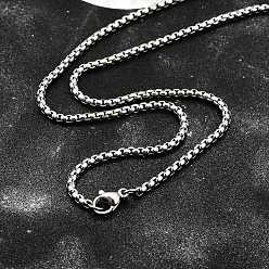 Нержавеющая Сталь Цвет Не тускнеет 304 ожерелья из нержавеющей стали с цепочкой-коробкой, с карабин-лобстерами , цвет нержавеющей стали, 19.7 дюйм (50 см), 2.5 мм