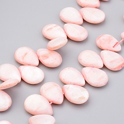 PeachPuff Natural Shell Beads Strands, Top Drilled Beads, Dyed, Teardrop, PeachPuff, 18x13x5mm, Hole: 0.5mm, about 37~42pcs/strand, 14.7 inch