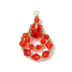 Красный Имитация австрийских хрустальных бусин с экологически чистой медной проволокой и подвесками из латунных бусин, красные, 42x25.5x7.5 мм, отверстие : 2.5 мм