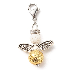 с Золотистым Покрытием Подвески из натуральной лавы, с тибетском стиле сплава бисером, крыло, с золотым покрытием, 40 мм