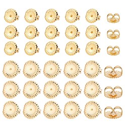 Real 18K Gold Plated 40Pcs Flat Round/Flower Brass Ear Nuts, Earring Backs, Nickel Free, Real 18K Gold Plated, 20pcs/style