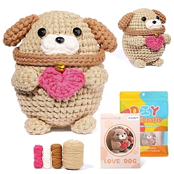 Navajo White DIY Dog Knitting Kits for Beginners, including Stuffing Cotton, Crochet Hook, Stitch Marker, Craft Eye & Nose, Cored Cotton Thread, Plastic Needle, Hot Melt Glue Stick, Instruction, Navajo White, 11x9x12cm