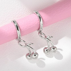 Настоящее золото 18K Латунные серьги-кольца с вишней, стойки покрытие, долговечный, без свинца и без кадмия, реальный 18 k позолоченный, 29.5x9.5 мм