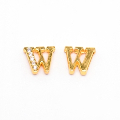 Letter W Прелести сплава слайд, с хрустальными стразами и буквицей а ~ я, буква.w, ш: 11.5x13x4 мм, отверстие : 1.5x8 мм