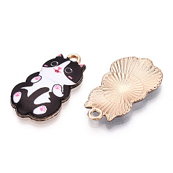 Negro Colgantes de la aleación del esmalte, la luz de oro, amuleto de gato, negro, 25x14 mm