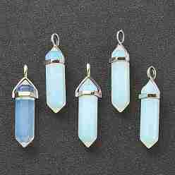 Opalite Opalite Pendants, with Platinum Tone Brass Findings, Bullet, 39.5x12x11.5mm, Hole: 4.5x2.8mm