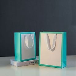 Бирюза Бумажные мешки, с ручками из ленты, подарочные пакеты, сумки для покупок, бирюзовые, 28x10x20 см