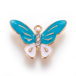 Темно-Голубой Подвески из цинкового сплава, с эмалью и стразами, бабочка, золотой свет, глубокое синее небо, 18x25.5x3.5 мм, отверстие : 1 мм