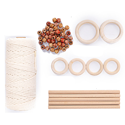 (52) Непрозрачная лаванда Комплект украшений кисточкой из хлопка макраме своими руками, деревянная подставка в стиле бохо висит настенное украшение, разноцветные, 15.5x7 см, 62 шт / комплект