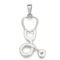 Stainless Steel Color 304 Stainless Steel Pendant Rhinestone Settings, with Enamel, Echometer Shape, 
White, Stainless Steel Color, Fit for 1.5mm rhinestone, 47x25x2mm, Hole: 10x5mm
