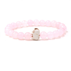 Розовый Кварц Браслеты из натуральных бусин розового кварца и синтетической бирюзы для мужчин и женщин, круглый и слон
