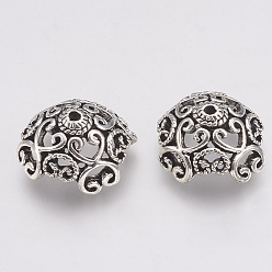 Antique Silver Tibetan Style Alloy Bead Caps, Apetalous, Cadmium Free & Lead Free, Antique Silver, 18x18x9mm, Hole: 1.5mm, about 320pcs/1000g