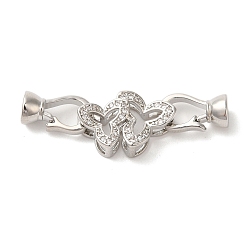 Платинированный Застежки-бабочки из латуни с микропаве из прозрачного кубического циркония, без кадмия, без никеля и без свинца, Реальная платина, 39 мм, отверстие : 4.5 мм