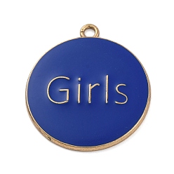 Плоский Круглый Подвески из эмали и сплава, золотые, слово девочки, плоско-круглые, 33.5x30x2.5 мм, отверстие : 2.5 мм
