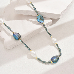 Темно-Зеленый Модные винтажные каплевидные искусственные жемчужины и стеклянные бусины женские длинные ожерелья, темно-зеленый