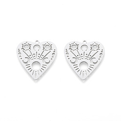 Нержавеющая Сталь Цвет Не тускнеющие 201 подвески из нержавеющей стали, лазерная резка, полое сердце с луной, цвет нержавеющей стали, 30x28.5x1 мм, отверстие : 1.6 мм