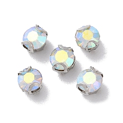 Прозрачный АВ Круглый пришить стразами, многожильных ссылки, стекло горный хрусталь, с настройками зубцов из нержавеющей стали, аксессуары для одежды, граненые, ясно AB, 4x3.2 мм, отверстие : 0.8 мм