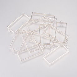 Matte Silver Color Rack Plating Alloy Rectangle Open Back Bezel Pendants, For DIY UV Resin, Epoxy Resin, Pressed Flower Jewelry, Hollow, Cadmium Free & Nickel Free & Lead Free, Matte Silver, 49x20x3.5mm, Hole: 3mm
