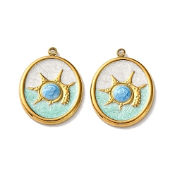 Золотой 304 подвески из нержавеющей стали, овал с солнечными подвесками, с эмалью, ионное покрытие (ip), золотые, 26x19.5x3 мм, отверстие : 1.8 мм
