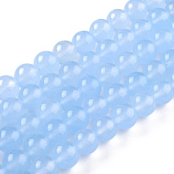 Light Blue Natural White Jade Beads, Round, Dyed, Light Blue, 10mm, Hole: 1.2mm, about 38pcs/strand, 14.57''(37cm)